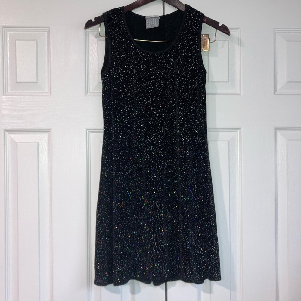 Rabbit Rabbit Rabbit Designs Black Sleeveless Dress Rainbow Sparkles Small
